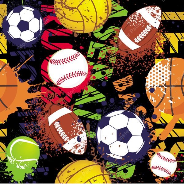 Sports Balls Repeat Pattern — original textile pattern for lifestyle licensing