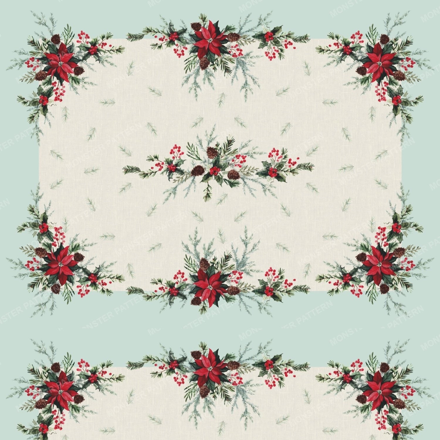 Poinsettia Border Pattern — original textile pattern for tabletop licensing