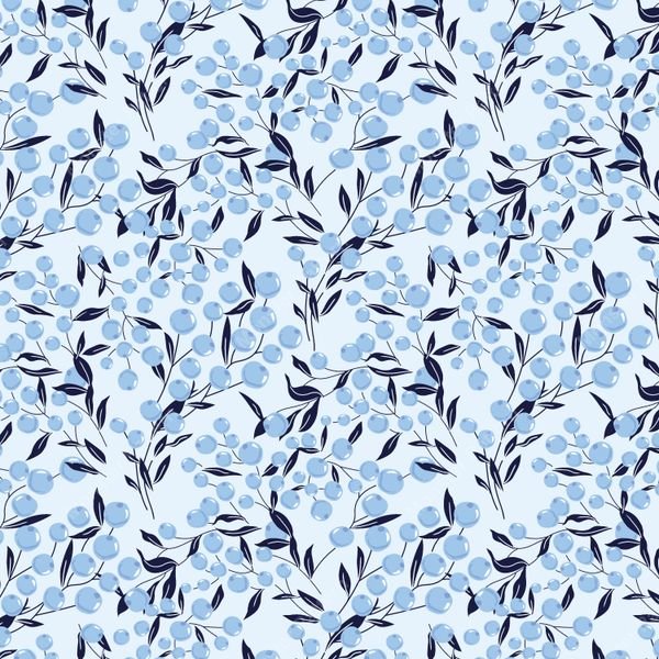 Blue Berry Branch Pattern — original textile pattern for botanical licensing