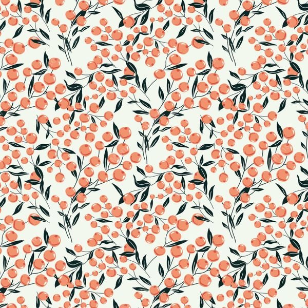 Red Berry Branch Pattern — original textile pattern for floral licensing