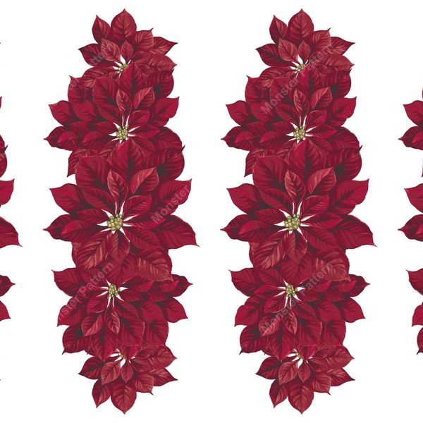 Red Poinsettia Vertical Stripes — original textile pattern for floral licensing