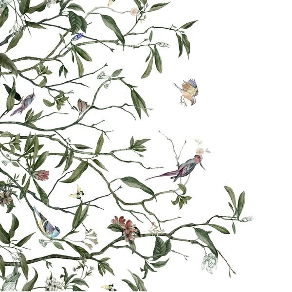 Botanical Birds Branches — original textile pattern for botanical licensing
