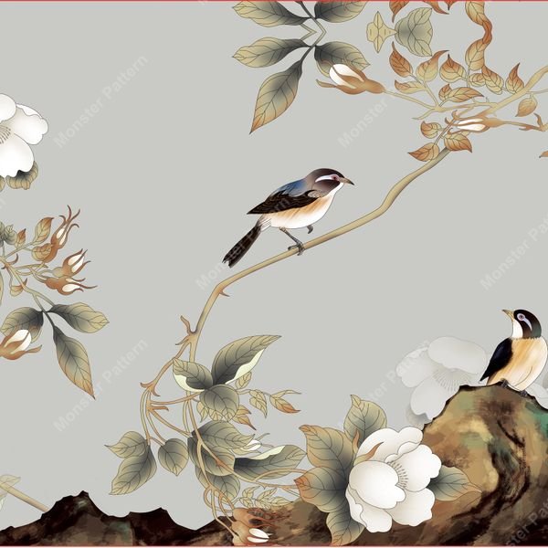 Floral Bird Branch Pattern — original textile pattern for floral licensing