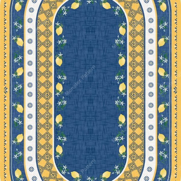 Lemon Border Oval Rug — original textile pattern for botanical licensing
