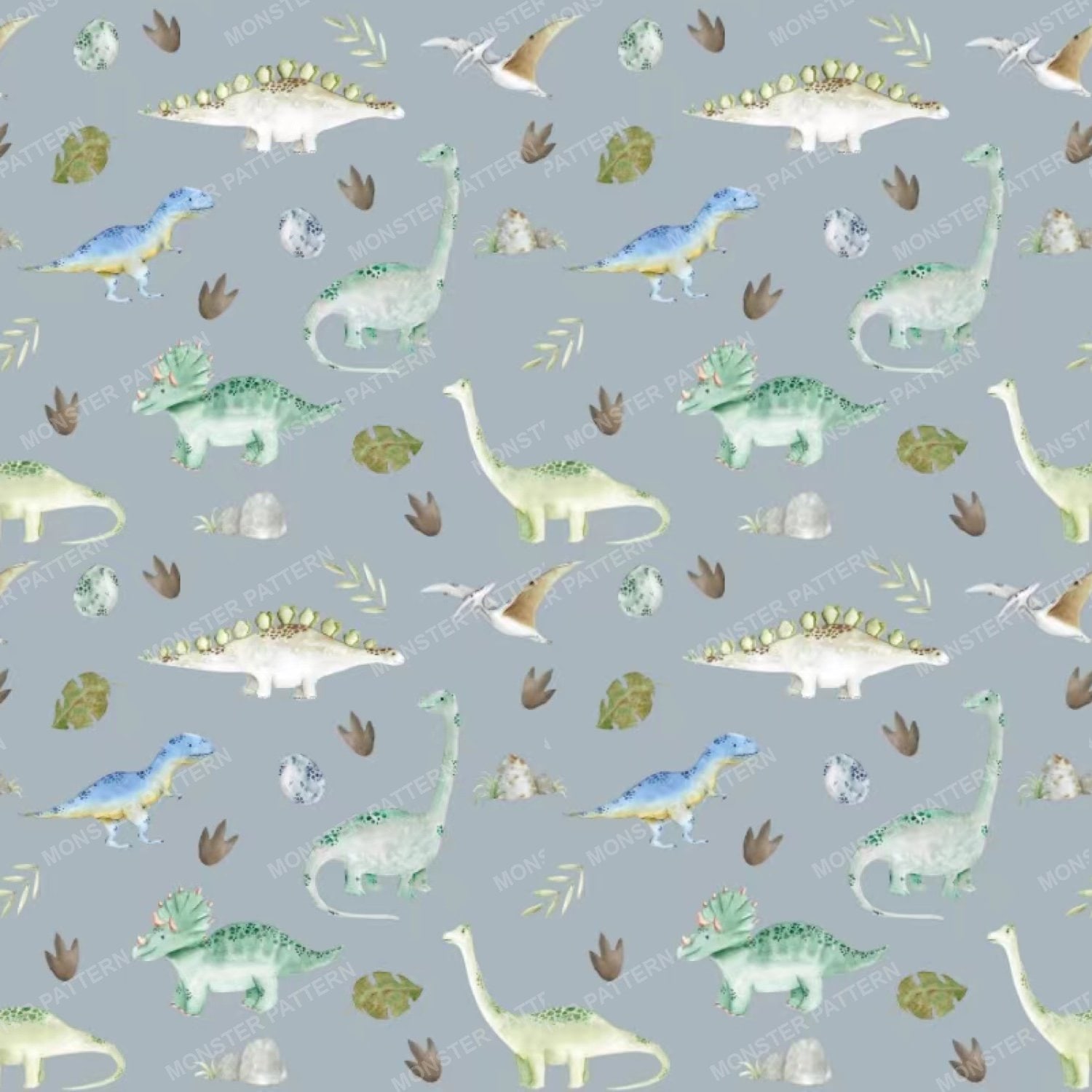 Dinosaur Repeat Pattern — original textile pattern for nursery licensing