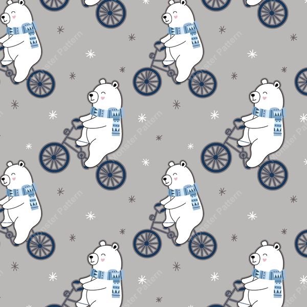 Polar Bear Bicycle Pattern — original textile pattern for lifestyle licensing