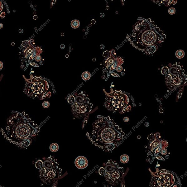 Dark Paisley Repeat Pattern — original textile pattern for botanical licensing