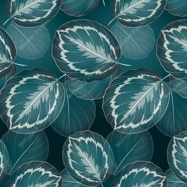 Teal Leaf Repeat Pattern — original textile pattern for botanical licensing