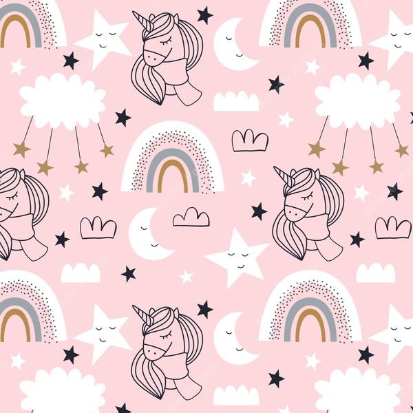 Pink Unicorn Celestial Pattern — original textile pattern for nursery licensing