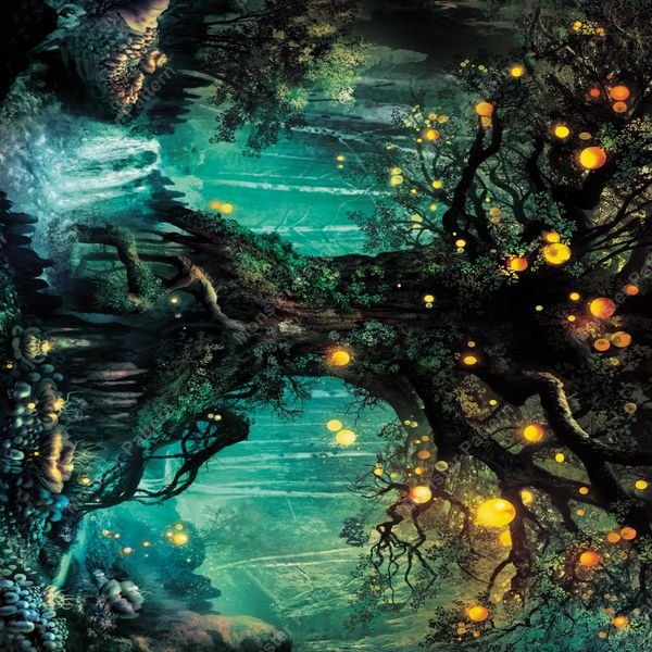 Glowing Forest Canopy — original textile pattern for botanical licensing