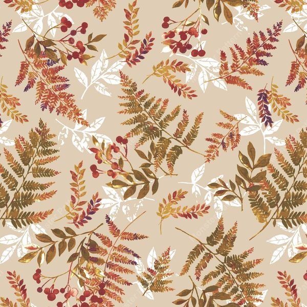 Autumn Ferns and Berries — original textile pattern for botanical licensing