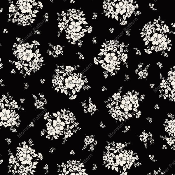 Black and White Floral Repeat — original textile pattern for floral licensing