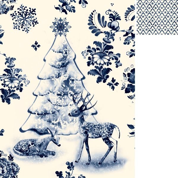 Blue and White Holiday Pattern — original textile pattern for nursery licensing