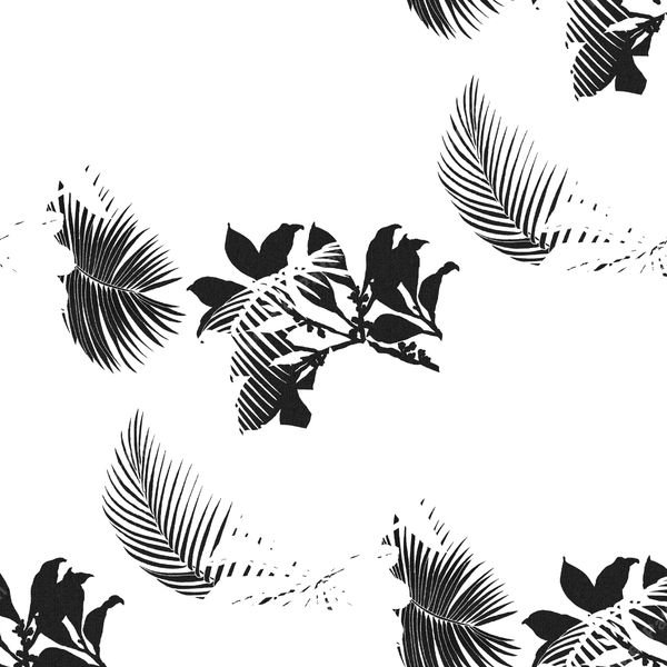 Black and White Botanical Leaves — original textile pattern for botanical licensing
