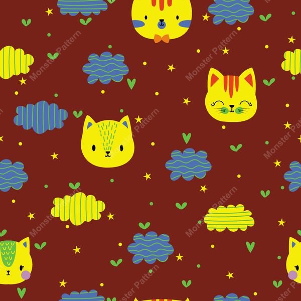 Cartoon Cat Pattern — original textile pattern for nursery licensing