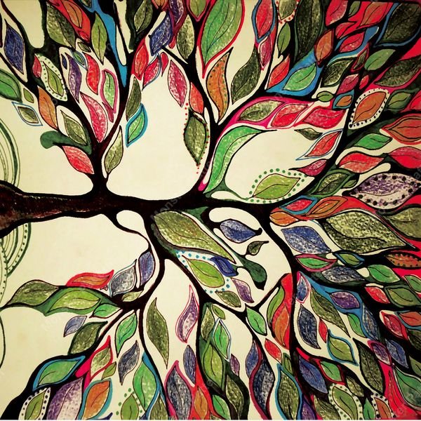 Colorful Tree Branch Pattern — original textile pattern for botanical licensing