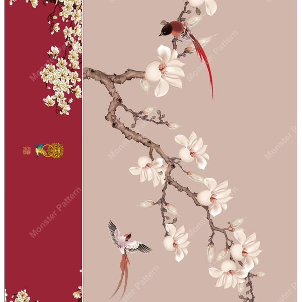 Magnolia and Birds Pattern — original textile pattern for floral licensing