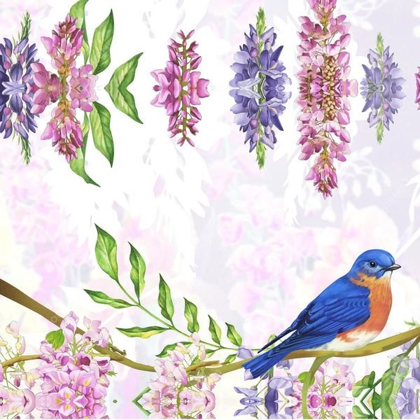 Birds and Floral Border — original textile pattern for floral licensing