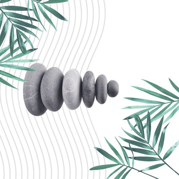 Stacked Stones with Palm Leaves — original textile pattern for botanical licensing
