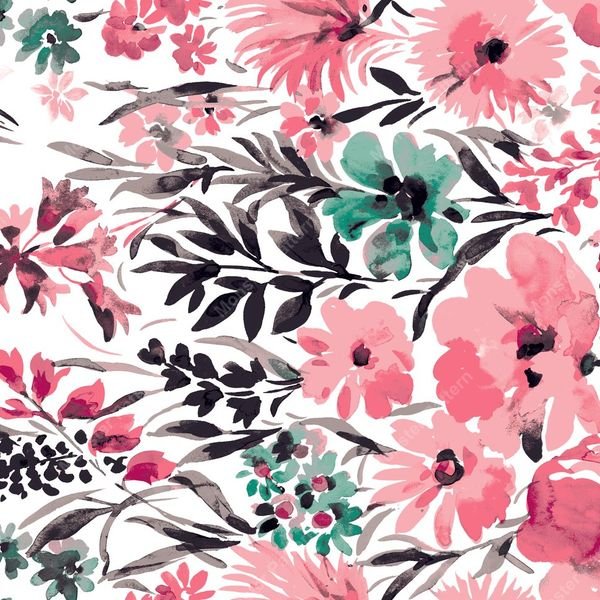 Pink Floral Watercolor Border — original textile pattern for floral licensing