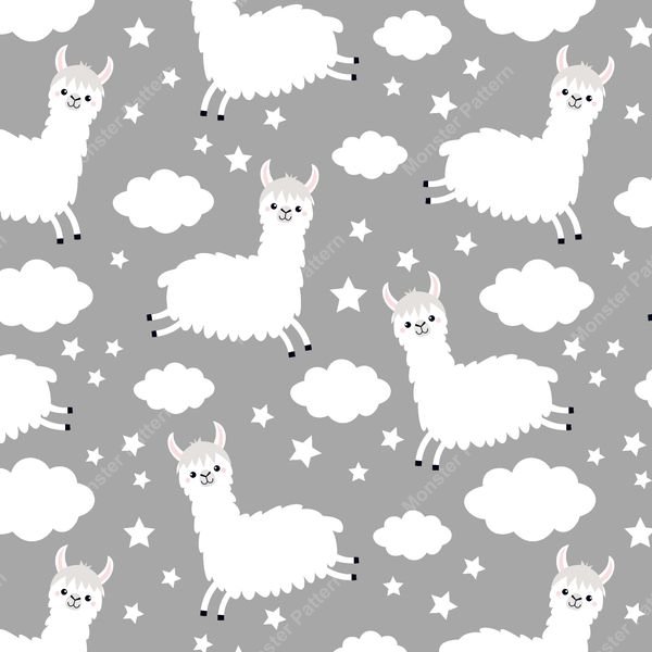 Llama and Cloud Pattern — original textile pattern for nursery licensing
