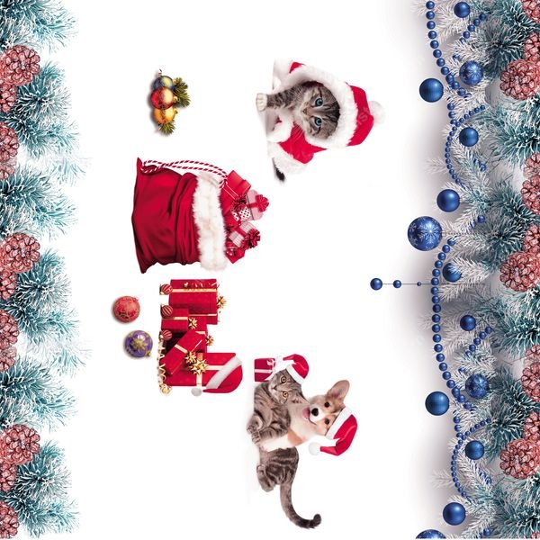 Christmas Cat & Dog Scene — original textile pattern for tabletop licensing