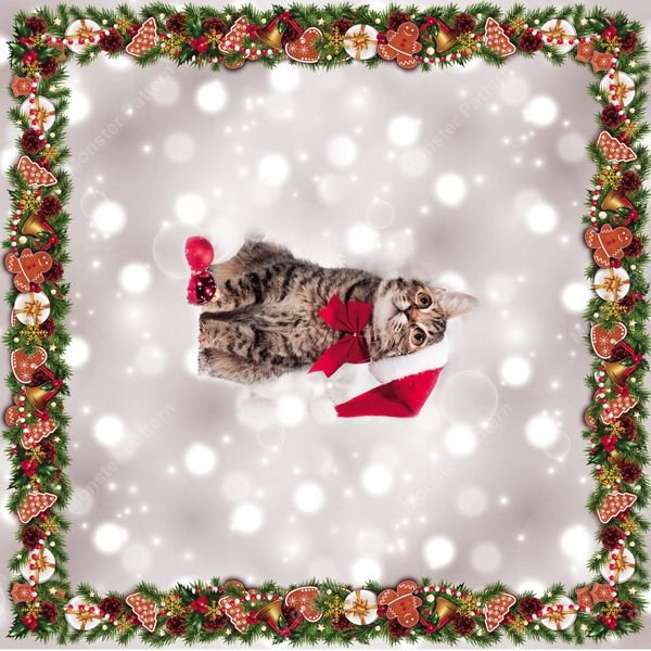 Christmas Cat Border Pattern — original textile pattern for tabletop licensing