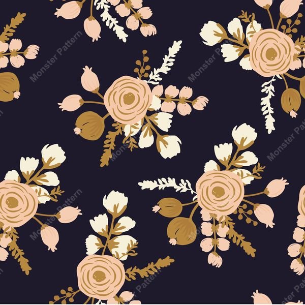 Navy Floral Repeat Pattern — original textile pattern for floral licensing