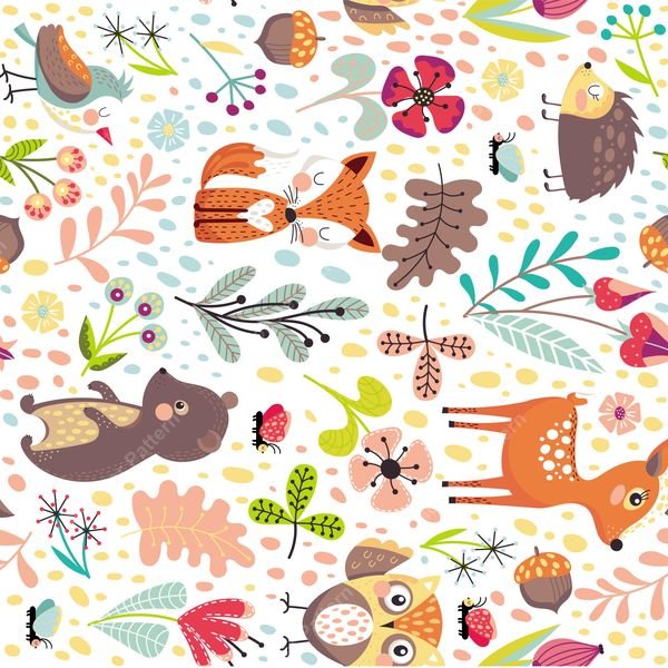 Woodland Animals Pattern — original textile pattern for nursery licensing