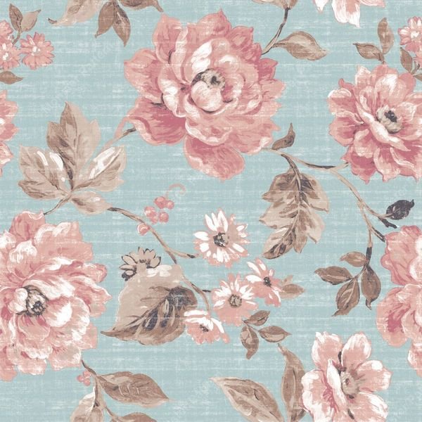 Pink Floral on Mint — original textile pattern for floral licensing