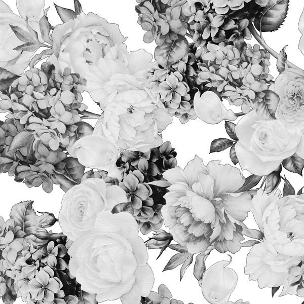 Monochrome Floral Repeat — original textile pattern for floral licensing