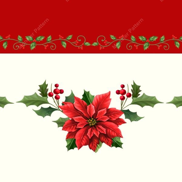 Christmas Poinsettia Border — original textile pattern for tabletop licensing