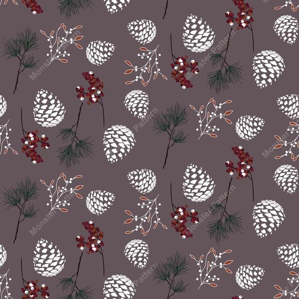 Pinecone and Berry Pattern — original textile pattern for botanical licensing