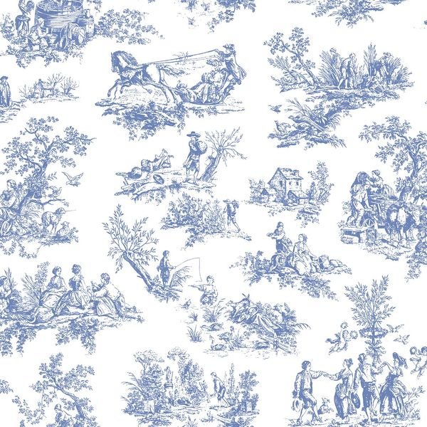 Blue and white toile pattern — original textile pattern for lifestyle licensing