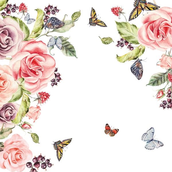 Watercolor Floral Butterfly Pattern — original textile pattern for nursery licensing