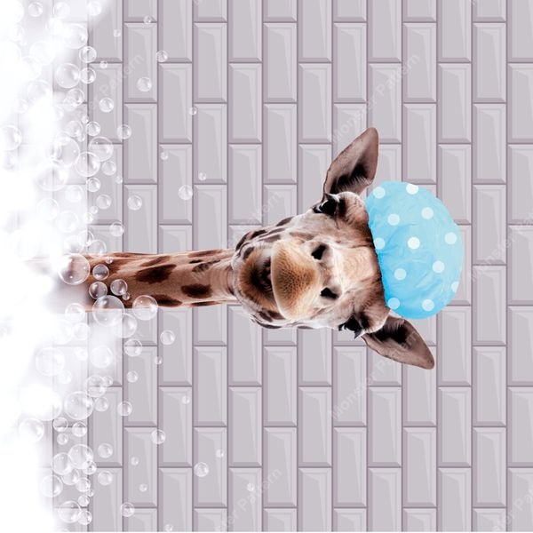 Giraffe in Shower — original textile pattern for lifestyle licensing