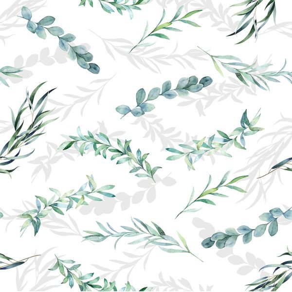 Watercolor Eucalyptus Branches — original textile pattern for botanical licensing