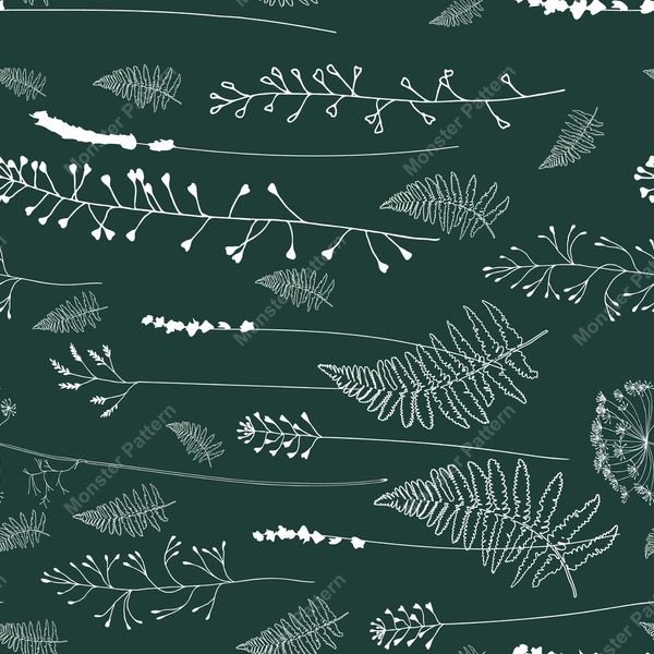 Dark Green Botanical Pattern — original textile pattern for botanical licensing
