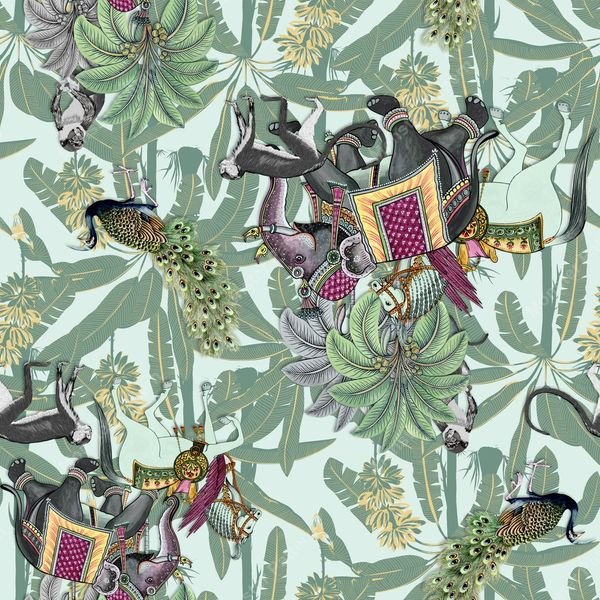 Elephant and Peacock Pattern — original textile pattern for nursery licensing