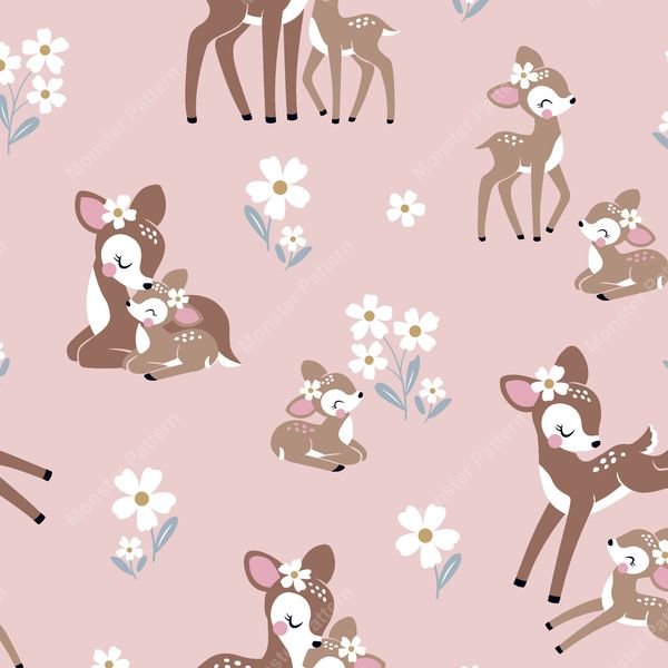 Deer and Floral Pattern — original textile pattern for nursery licensing