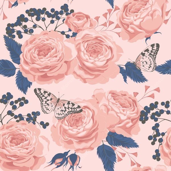 Pink Rose Butterfly Pattern — original textile pattern for nursery licensing