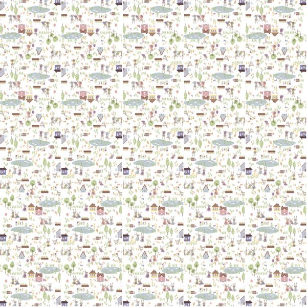Whimsical Village Scene — original textile pattern for lifestyle licensing