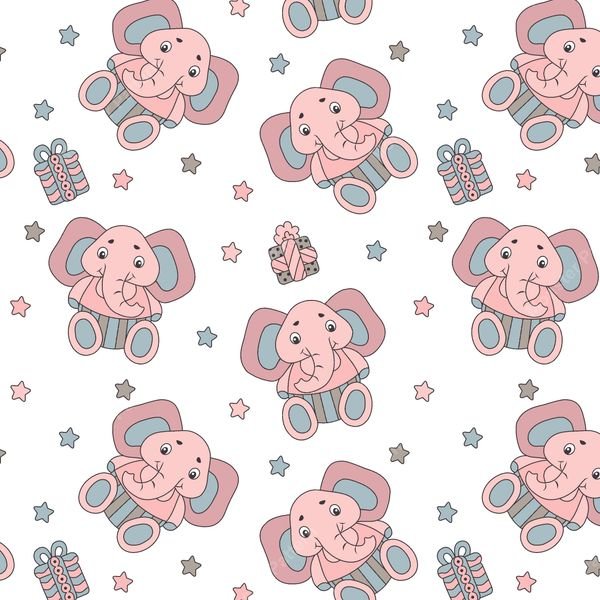 Pink Elephant Repeat Pattern — original textile pattern for nursery licensing