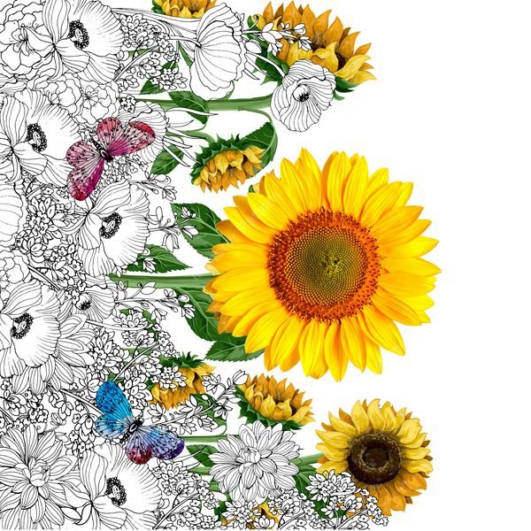 Sunflower and Floral Repeat — original textile pattern for nursery licensing