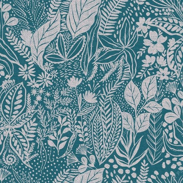 Teal Botanical Repeat Pattern — original textile pattern for botanical licensing