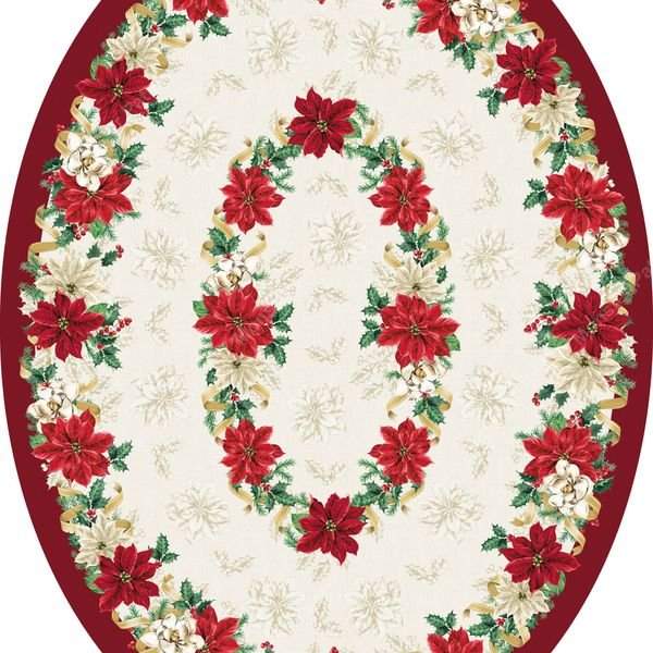 Oval Poinsettia Border Pattern — original textile pattern for tabletop licensing