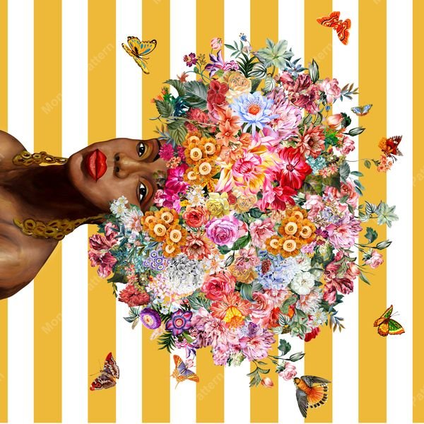 Floral Portrait with Butterflies — original textile pattern for floral licensing