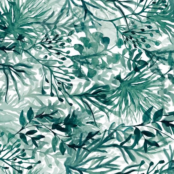 Watercolor Green Foliage Pattern — original textile pattern for botanical licensing