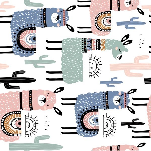 Llama and Cactus Repeat — original textile pattern for lifestyle licensing
