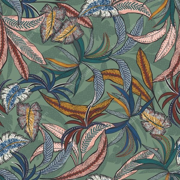 Tropical Leaf Repeat Pattern — original textile pattern for botanical licensing